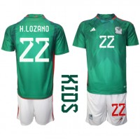 Camiseta México Hirving Lozano #22 Primera Equipación para niños Mundial 2022 manga corta (+ pantalones cortos)